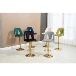 Tufted Upholstered Bar Stool, Height Adjustable Bar Chair, Bar Stool with Nail Back and Footrest,Counter Height,Emerald by ANBAZAR -ANBAZAR Sales emerald anbazar bar stools wjz 124a fa 1000