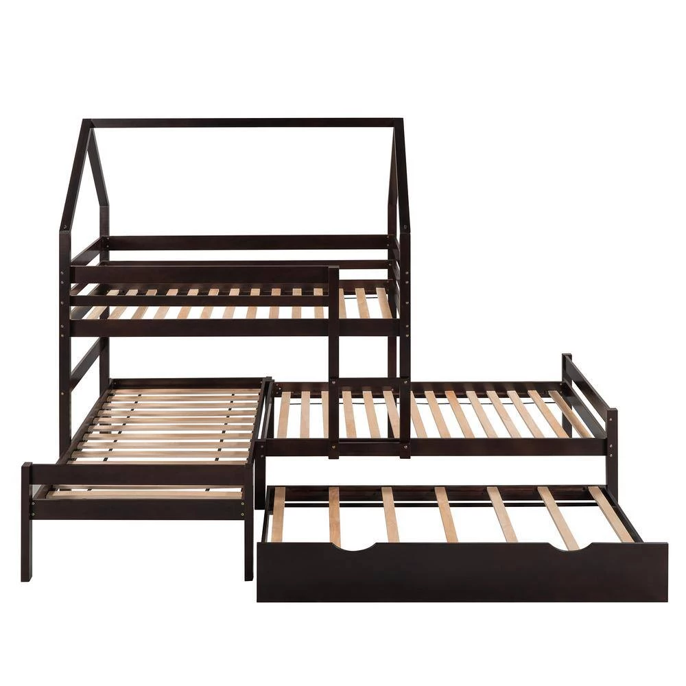 Espresso Twin over Twin over Twin Triple Bunk beds with Trundle, Sturdy Wooden Playhouse Kid Bunk Bed by ANBAZAR 4 Espresso Twin over Twin over Twin Triple Bunk beds with Trundle, Sturdy Wooden Playhouse Kid Bunk Bed by ANBAZAR - Image 4