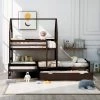 Espresso Twin over Twin over Twin Triple Bunk beds with Trundle, Sturdy Wooden Playhouse Kid Bunk Bed by ANBAZAR
