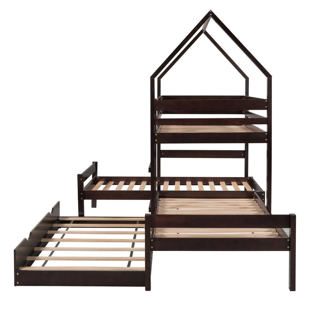 Espresso Twin over Twin over Twin Triple Bunk beds with Trundle, Sturdy Wooden Playhouse Kid Bunk Bed by ANBAZAR 8 Espresso Twin over Twin over Twin Triple Bunk beds with Trundle, Sturdy Wooden Playhouse Kid Bunk Bed by ANBAZAR - Image 8