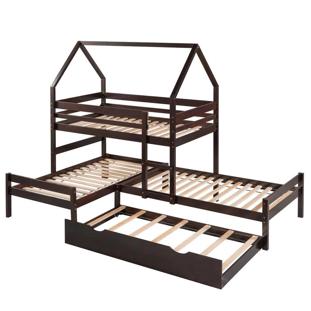 Espresso Twin over Twin over Twin Triple Bunk beds with Trundle, Sturdy Wooden Playhouse Kid Bunk Bed by ANBAZAR 7 Espresso Twin over Twin over Twin Triple Bunk beds with Trundle, Sturdy Wooden Playhouse Kid Bunk Bed by ANBAZAR - Image 7