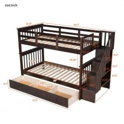 Espresso Stairway Twin-Over-Twin Bunk Bed with Three Drawers, Sturdy Wood Kid Bunk Bed Frame With Staircases by ANBAZAR -ANBAZAR Sales espresso anbazar bunk beds 00695anna 1f 1000