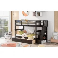 Espresso Stairway Twin-Over-Twin Bunk Bed with Three Drawers, Sturdy Wood Kid Bunk Bed Frame With Staircases by ANBAZAR -ANBAZAR Sales espresso anbazar bunk beds 00695anna 31 1000