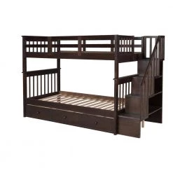 Espresso Stairway Twin-Over-Twin Bunk Bed with Three Drawers, Sturdy Wood Kid Bunk Bed Frame With Staircases by ANBAZAR -ANBAZAR Sales espresso anbazar bunk beds 00695anna 44 1000
