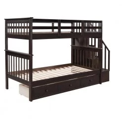 Espresso Stairway Twin-Over-Twin Bunk Bed with Three Drawers, Sturdy Wood Kid Bunk Bed Frame With Staircases by ANBAZAR -ANBAZAR Sales espresso anbazar bunk beds 00695anna 4f 1000