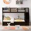 Espresso Stairway Twin-Over-Twin Bunk Bed with Three Drawers, Sturdy Wood Kid Bunk Bed Frame With Staircases by ANBAZAR