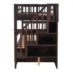 Espresso Stairway Twin-Over-Twin Bunk Bed with Three Drawers, Sturdy Wood Kid Bunk Bed Frame With Staircases by ANBAZAR -ANBAZAR Sales espresso anbazar bunk beds 00695anna fa 1000