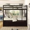 Espresso Twin Over Twin Bunk Bed with Trundle and Three Drawers, Wood Kid Bunk Bed Frame with Safety Rail and Ladder by ANBAZAR