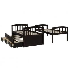 Espresso Twin Over Twin Bunk Bed with Trundle and Three Drawers, Wood Kid Bunk Bed Frame with Safety Rail and Ladder by ANBAZAR -ANBAZAR Sales espresso anbazar bunk beds 00700anna 76 1000