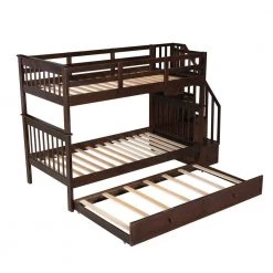 Espresso Twin-Over-Twin Stairway Bunk Bed with Trundle, Wood Kid Bunk Beds with 4 Storage Staircases and Guardrail by ANBAZAR 14 Espresso Twin-Over-Twin Stairway Bunk Bed with Trundle, Wood Kid Bunk Beds with 4 Storage Staircases and Guardrail by ANBAZAR -ANBAZAR Sales espresso anbazar bunk beds 00735anna 44 1000