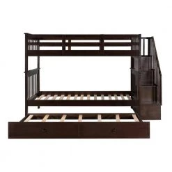 Espresso Twin-Over-Twin Stairway Bunk Bed with Trundle, Wood Kid Bunk Beds with 4 Storage Staircases and Guardrail by ANBAZAR 12 Espresso Twin-Over-Twin Stairway Bunk Bed with Trundle, Wood Kid Bunk Beds with 4 Storage Staircases and Guardrail by ANBAZAR -ANBAZAR Sales espresso anbazar bunk beds 00735anna 4f 1000