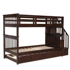 Espresso Twin-Over-Twin Stairway Bunk Bed with Trundle, Wood Kid Bunk Beds with 4 Storage Staircases and Guardrail by ANBAZAR 11 Espresso Twin-Over-Twin Stairway Bunk Bed with Trundle, Wood Kid Bunk Beds with 4 Storage Staircases and Guardrail by ANBAZAR -ANBAZAR Sales espresso anbazar bunk beds 00735anna c3 1000