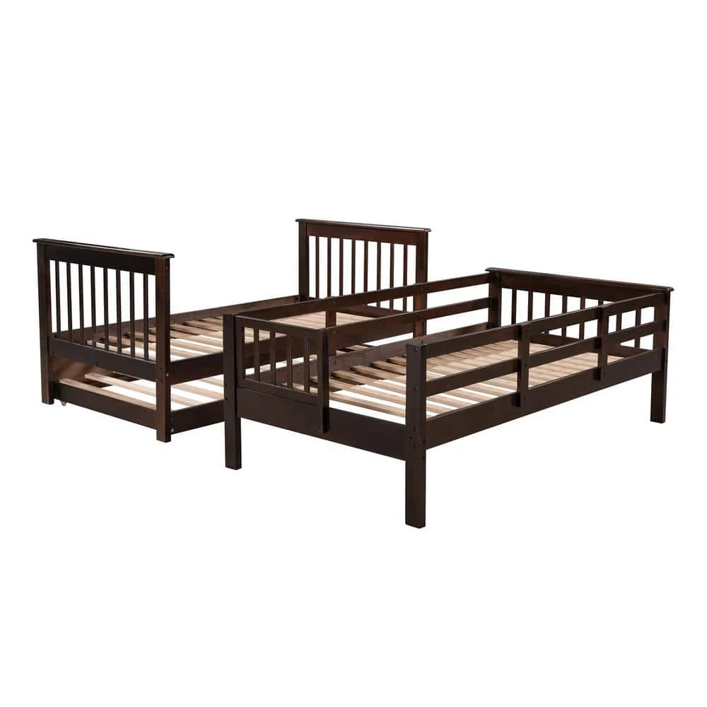 Espresso Twin-Over-Twin Stairway Bunk Bed with Trundle, Wood Kid Bunk Beds with 4 Storage Staircases and Guardrail by ANBAZAR 7 Espresso Twin-Over-Twin Stairway Bunk Bed with Trundle, Wood Kid Bunk Beds with 4 Storage Staircases and Guardrail by ANBAZAR - Image 7