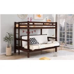 Espresso Twin over Full Bunk Bed Frame with Ladder, Detachable Kids Bunk Bed, Down Bed Can Be Converted into Daybed by ANBAZAR -ANBAZAR Sales espresso anbazar bunk beds 01054anna p 31 1000