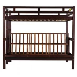 Espresso Twin over Full Bunk Bed Frame with Ladder, Detachable Kids Bunk Bed, Down Bed Can Be Converted into Daybed by ANBAZAR