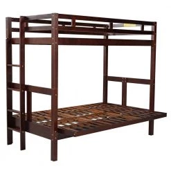 Espresso Twin over Full Bunk Bed Frame with Ladder, Detachable Kids Bunk Bed, Down Bed Can Be Converted into Daybed by ANBAZAR -ANBAZAR Sales espresso anbazar bunk beds 01054anna p 76 1000