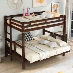 Espresso Twin over Full Bunk Bed Frame with Ladder, Detachable Kids Bunk Bed, Down Bed Can Be Converted into Daybed by ANBAZAR -ANBAZAR Sales espresso anbazar bunk beds 01054anna p c3 1000