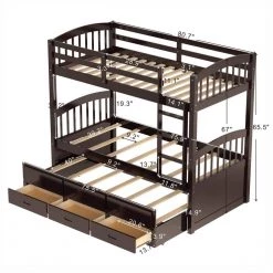 Espresso Twin Over Twin Bunk Bed with Twin Trundle, Detachable Wood Kids Bunk Bed with 3 Drawers and Built-in Ladder by ANBAZAR 13 Espresso Twin Over Twin Bunk Bed with Twin Trundle, Detachable Wood Kids Bunk Bed with 3 Drawers and Built-in Ladder by ANBAZAR -ANBAZAR Sales espresso anbazar bunk beds 01058anna p 1f 1000