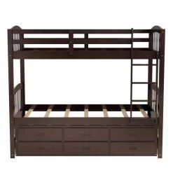 Espresso Twin Over Twin Bunk Bed with Twin Trundle, Detachable Wood Kids Bunk Bed with 3 Drawers and Built-in Ladder by ANBAZAR 14 Espresso Twin Over Twin Bunk Bed with Twin Trundle, Detachable Wood Kids Bunk Bed with 3 Drawers and Built-in Ladder by ANBAZAR -ANBAZAR Sales espresso anbazar bunk beds 01058anna p 44 1000