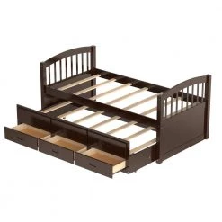 Espresso Twin Over Twin Bunk Bed with Twin Trundle, Detachable Wood Kids Bunk Bed with 3 Drawers and Built-in Ladder by ANBAZAR 16 Espresso Twin Over Twin Bunk Bed with Twin Trundle, Detachable Wood Kids Bunk Bed with 3 Drawers and Built-in Ladder by ANBAZAR -ANBAZAR Sales espresso anbazar bunk beds 01058anna p 76 1000