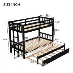 Espresso Twin over Twin Pull-out Bunk Bed with Trundle, Solid Wood Convetible Kids Bunk Bed with Pull-Out Trundle by ANBAZAR -ANBAZAR Sales espresso anbazar bunk beds 01096anna p 1f 1000