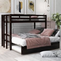 Espresso Twin over Twin Pull-out Bunk Bed with Trundle, Solid Wood Convetible Kids Bunk Bed with Pull-Out Trundle by ANBAZAR -ANBAZAR Sales espresso anbazar bunk beds 01096anna p 31 1000