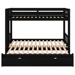 Espresso Twin over Twin Pull-out Bunk Bed with Trundle, Solid Wood Convetible Kids Bunk Bed with Pull-Out Trundle by ANBAZAR -ANBAZAR Sales espresso anbazar bunk beds 01096anna p 4f 1000