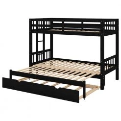 Espresso Twin over Twin Pull-out Bunk Bed with Trundle, Solid Wood Convetible Kids Bunk Bed with Pull-Out Trundle by ANBAZAR