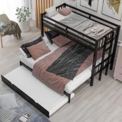 Espresso Twin over Twin Pull-out Bunk Bed with Trundle, Solid Wood Convetible Kids Bunk Bed with Pull-Out Trundle by ANBAZAR -ANBAZAR Sales espresso anbazar bunk beds 01096anna p c3 1000