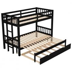 Espresso Twin over Twin Pull-out Bunk Bed with Trundle, Solid Wood Convetible Kids Bunk Bed with Pull-Out Trundle by ANBAZAR -ANBAZAR Sales espresso anbazar bunk beds 01096anna p fa 1000