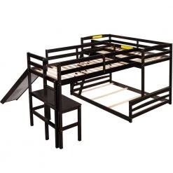 Espresso Twin Over Full L-Shaped Triple Bunk Beds with Slide and Desk, 3 Kids Wood Bunk Bed Frame with 2 Ladders by ANBAZAR -ANBAZAR Sales espresso anbazar bunk beds 01690anna p 76 1000
