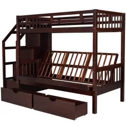 Espresso Wood Stairway Twin Over Full Kids Bunk Bed with Staircases and 2 Drawers, Down Bed can be Converted into Daybed by ANBAZAR 14 Espresso Wood Stairway Twin Over Full Kids Bunk Bed with Staircases and 2 Drawers, Down Bed can be Converted into Daybed by ANBAZAR -ANBAZAR Sales espresso anbazar bunk beds 01761anna p 44 1000