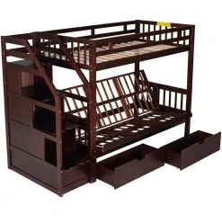 Espresso Wood Stairway Twin Over Full Kids Bunk Bed with Staircases and 2 Drawers, Down Bed can be Converted into Daybed by ANBAZAR 12 Espresso Wood Stairway Twin Over Full Kids Bunk Bed with Staircases and 2 Drawers, Down Bed can be Converted into Daybed by ANBAZAR -ANBAZAR Sales espresso anbazar bunk beds 01761anna p 4f 1000