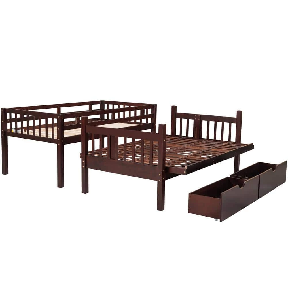 Espresso Wood Stairway Twin Over Full Kids Bunk Bed with Staircases and 2 Drawers, Down Bed can be Converted into Daybed by ANBAZAR 8 Espresso Wood Stairway Twin Over Full Kids Bunk Bed with Staircases and 2 Drawers, Down Bed can be Converted into Daybed by ANBAZAR - Image 8