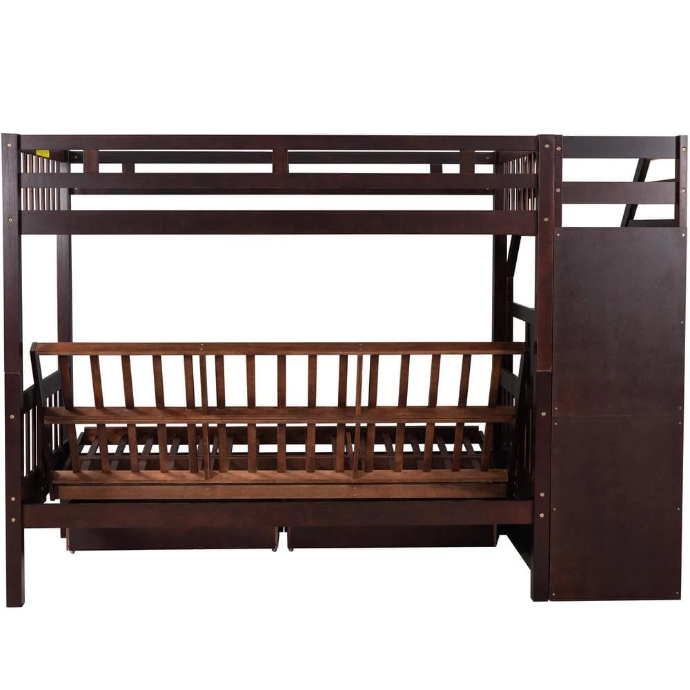 Espresso Wood Stairway Twin Over Full Kids Bunk Bed with Staircases and 2 Drawers, Down Bed can be Converted into Daybed by ANBAZAR 7 Espresso Wood Stairway Twin Over Full Kids Bunk Bed with Staircases and 2 Drawers, Down Bed can be Converted into Daybed by ANBAZAR - Image 7
