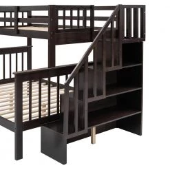 Espresso Twin Over Full Detachable Kids Bunk Bed with Staircases, Wood Bunk Bed with Storage Shelf and Safety Guardrails by ANBAZAR -ANBAZAR Sales espresso anbazar bunk beds 01783anna p 76 1000