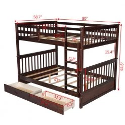 Espresso Detachable Full Bunk Bed with 2 Drawers, Solid Wood Kids Bunk Bed Frame with Ladder and Guardrail by ANBAZAR -ANBAZAR Sales espresso anbazar bunk beds 01813anna p 1f 1000