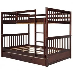 Espresso Detachable Full Bunk Bed with 2 Drawers, Solid Wood Kids Bunk Bed Frame with Ladder and Guardrail by ANBAZAR -ANBAZAR Sales espresso anbazar bunk beds 01813anna p 4f 1000