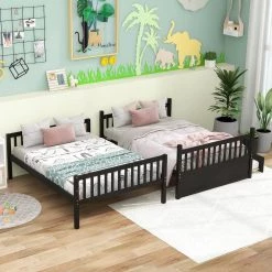 Espresso Full Bunk Bed with Trundle, Convertible to 2 Full Size Platform Bed, Bunk Bed with Ladder and Rails by ANBAZAR -ANBAZAR Sales espresso anbazar bunk beds ff123 1 31 1000