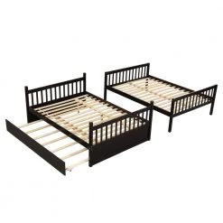 Espresso Full Bunk Bed with Trundle, Convertible to 2 Full Size Platform Bed, Bunk Bed with Ladder and Rails by ANBAZAR -ANBAZAR Sales espresso anbazar bunk beds ff123 1 40 1000