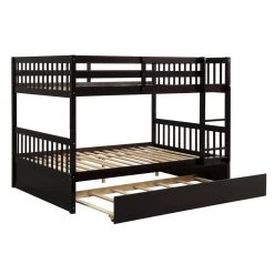 Espresso Full Bunk Bed with Trundle, Convertible to 2 Full Size Platform Bed, Bunk Bed with Ladder and Rails by ANBAZAR -ANBAZAR Sales espresso anbazar bunk beds ff123 1 4f 1000