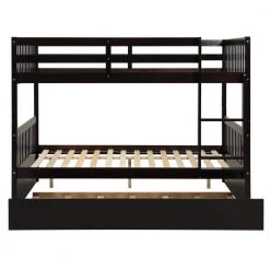 Espresso Full Bunk Bed with Trundle, Convertible to 2 Full Size Platform Bed, Bunk Bed with Ladder and Rails by ANBAZAR
