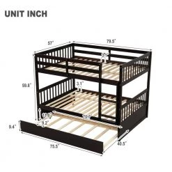 Espresso Full Bunk Bed with Trundle, Convertible to 2 Full Size Platform Bed, Bunk Bed with Ladder and Rails by ANBAZAR -ANBAZAR Sales espresso anbazar bunk beds ff123 1 c3 1000