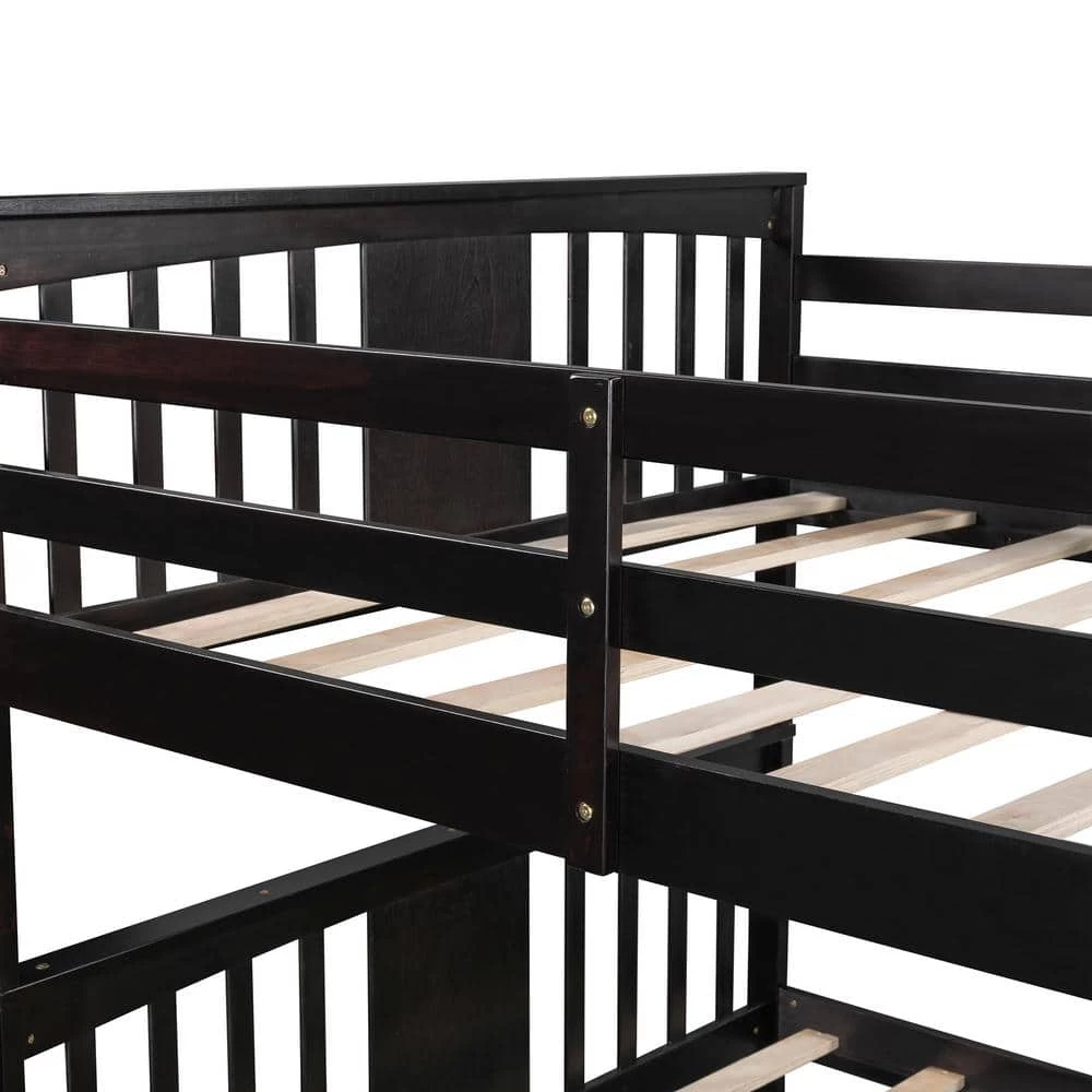 Wood Bunk Bed, Full Over Full Bunk Bed Frame with Ladder, No Box Spring Needed Espresso by ANBAZAR 4 Wood Bunk Bed, Full Over Full Bunk Bed Frame with Ladder, No Box Spring Needed Espresso by ANBAZAR - Image 4