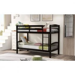 Wood Bunk Bed Twin Over Twin Bunk Bed Wood 2 in 1 Bunk Bed with Ladder and Guardrails for Kids, Teens Espresso by ANBAZAR -ANBAZAR Sales espresso anbazar bunk beds ff90 p 31 1000