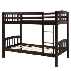 Wood Bunk Bed Twin Over Twin Bunk Bed Wood 2 in 1 Bunk Bed with Ladder and Guardrails for Kids, Teens Espresso by ANBAZAR -ANBAZAR Sales espresso anbazar bunk beds ff90 p 44 1000