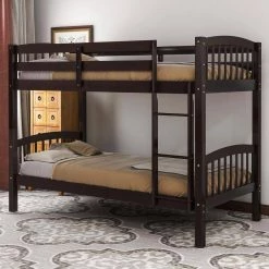 Wood Bunk Bed Twin Over Twin Bunk Bed Wood 2 in 1 Bunk Bed with Ladder and Guardrails for Kids, Teens Espresso by ANBAZAR -ANBAZAR Sales espresso anbazar bunk beds ff90 p c3 1000