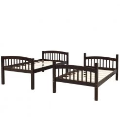 Wood Bunk Bed Twin Over Twin Bunk Bed Wood 2 in 1 Bunk Bed with Ladder and Guardrails for Kids, Teens Espresso by ANBAZAR -ANBAZAR Sales espresso anbazar bunk beds ff90 p fa 1000