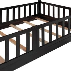 Twin Over Twin Bunk Bed for Kids, Wooden Bunk Bed with Slide and Ladder, Solid Wood Low Bunk Beds Frame, Espresso by ANBAZAR -ANBAZAR Sales espresso anbazar bunk beds ff92 p 1d 1000