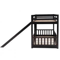Twin Over Twin Bunk Bed for Kids, Wooden Bunk Bed with Slide and Ladder, Solid Wood Low Bunk Beds Frame, Espresso by ANBAZAR -ANBAZAR Sales espresso anbazar bunk beds ff92 p 1f 1000